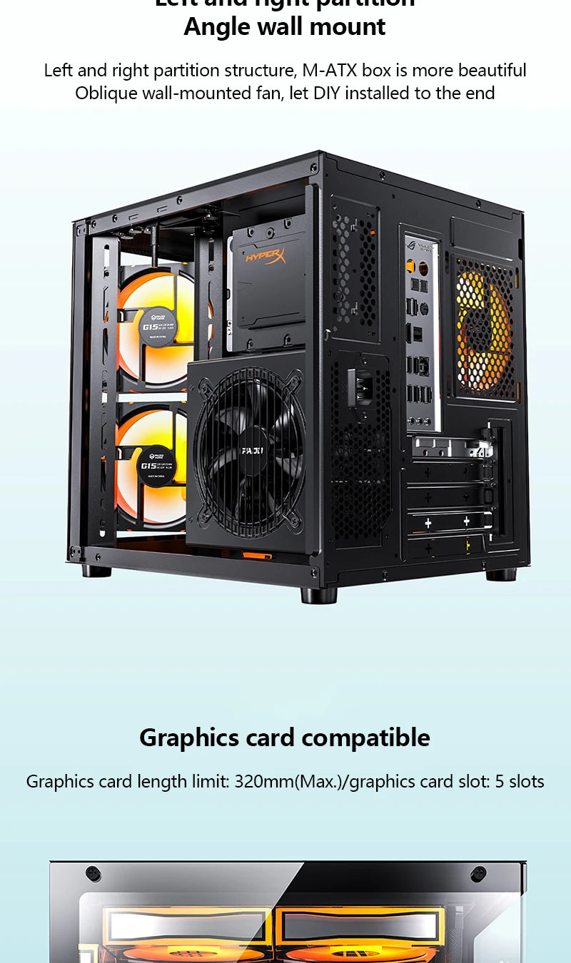 PADO YL M-ATX Gaming PC Case Desktop 270° Sea View Room Computer Case Without A-pillar Double-Sided Transparent PC Gamer Cabinet