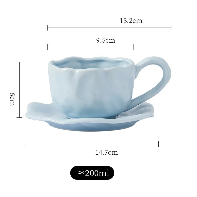 200ml Black Red Macaroon Creative Hand Squeezed Pinched Ceramic Coffee Mug Cup With Saucer For Cafe Restaurant Table Decor 1 PC
