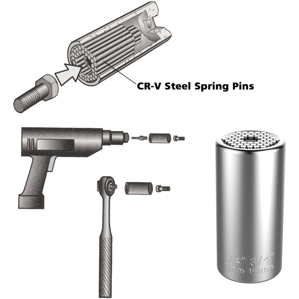 Universal Torque Wrench Power Drill Ratchet Bushing Spanner Key Magic Multi Hand Tools 7-19mm   Head Set Socket Sleeve