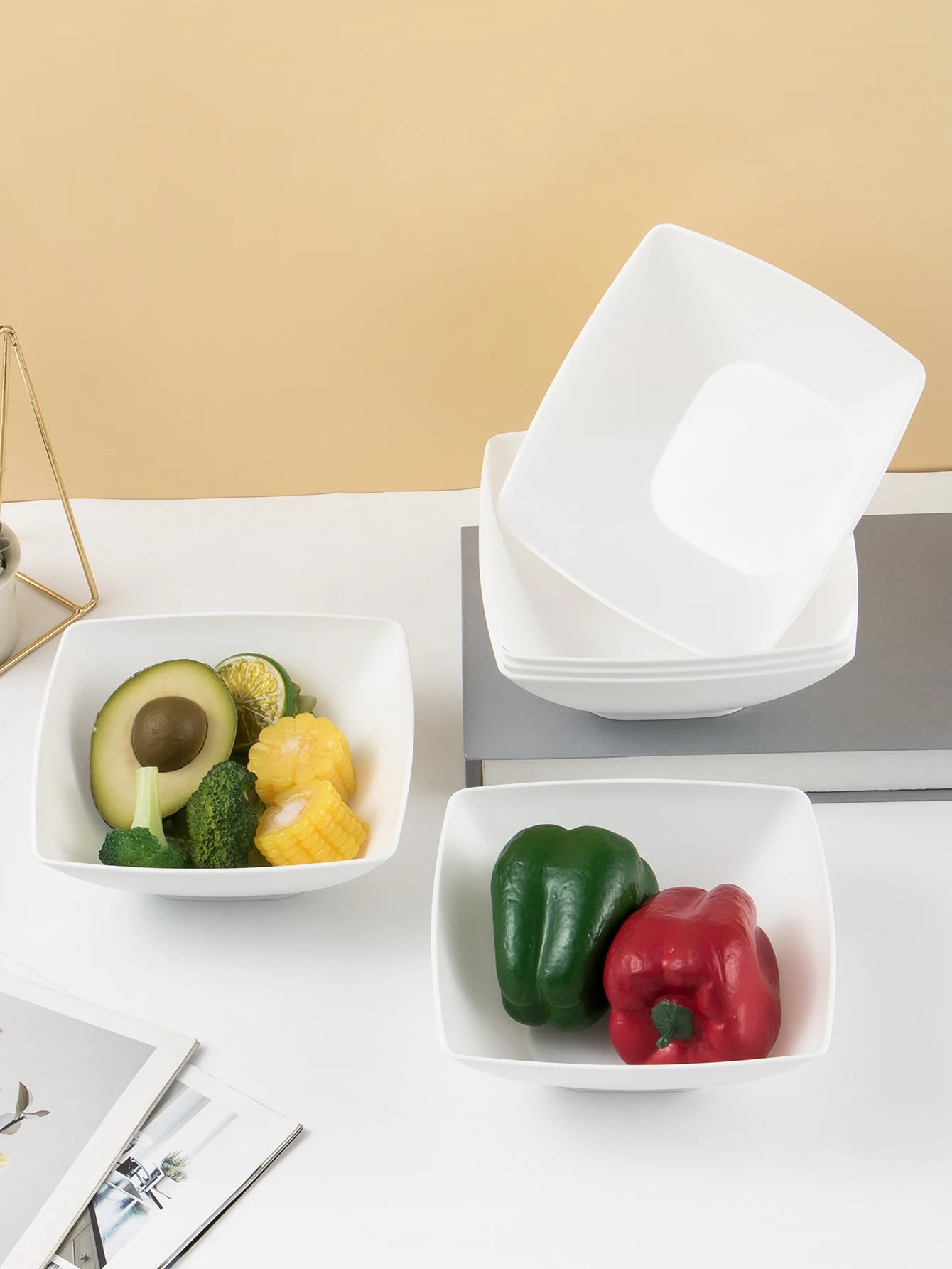 2/6/12pcs Large size plastic white square bowl reusable household plastic tableware can be used for soup noodles oatmeal salad