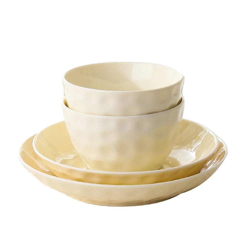 Household Solid Ceramic Rice Bowls 4.5 inch New Soup Tableware Cream Style Green Creative Underglaze Colour Instant Noodles Bowl