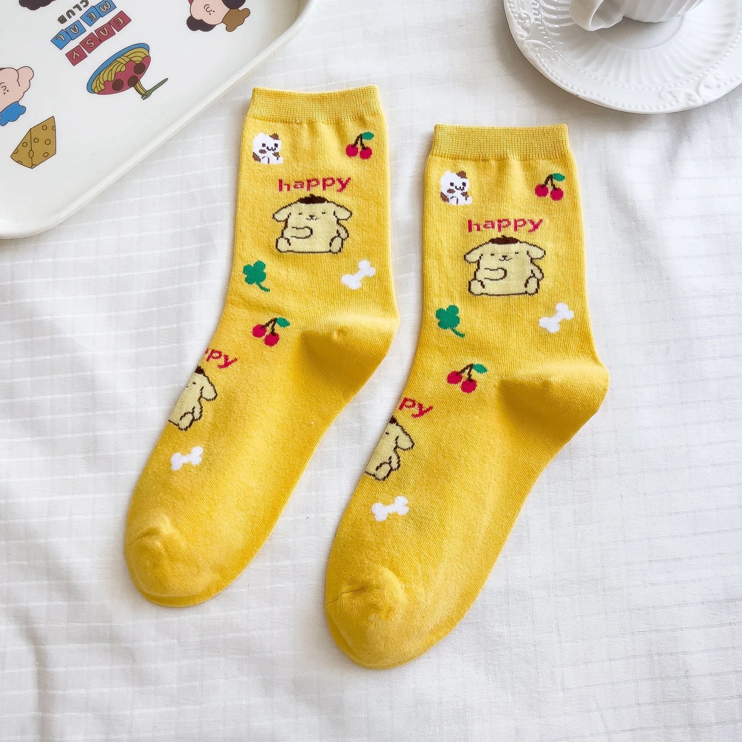 Sanrio Mymelody Cinnamoroll Pom Pom Purin Mid Length Socks Ins Breathable Minimal Design Leisure Sports Socks Girls Gifts Lovely