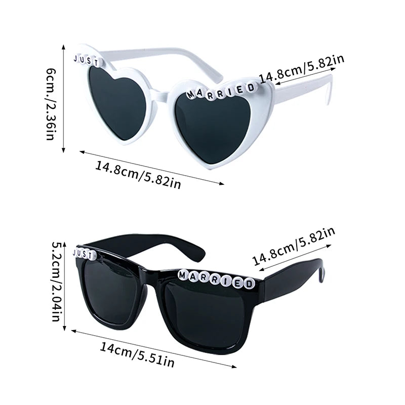2pcs Bride groom Sunglasses Wedding Decoration Black White Heart Shaped Glasses Bachelorette Party Supplies Bridal Shower Favors