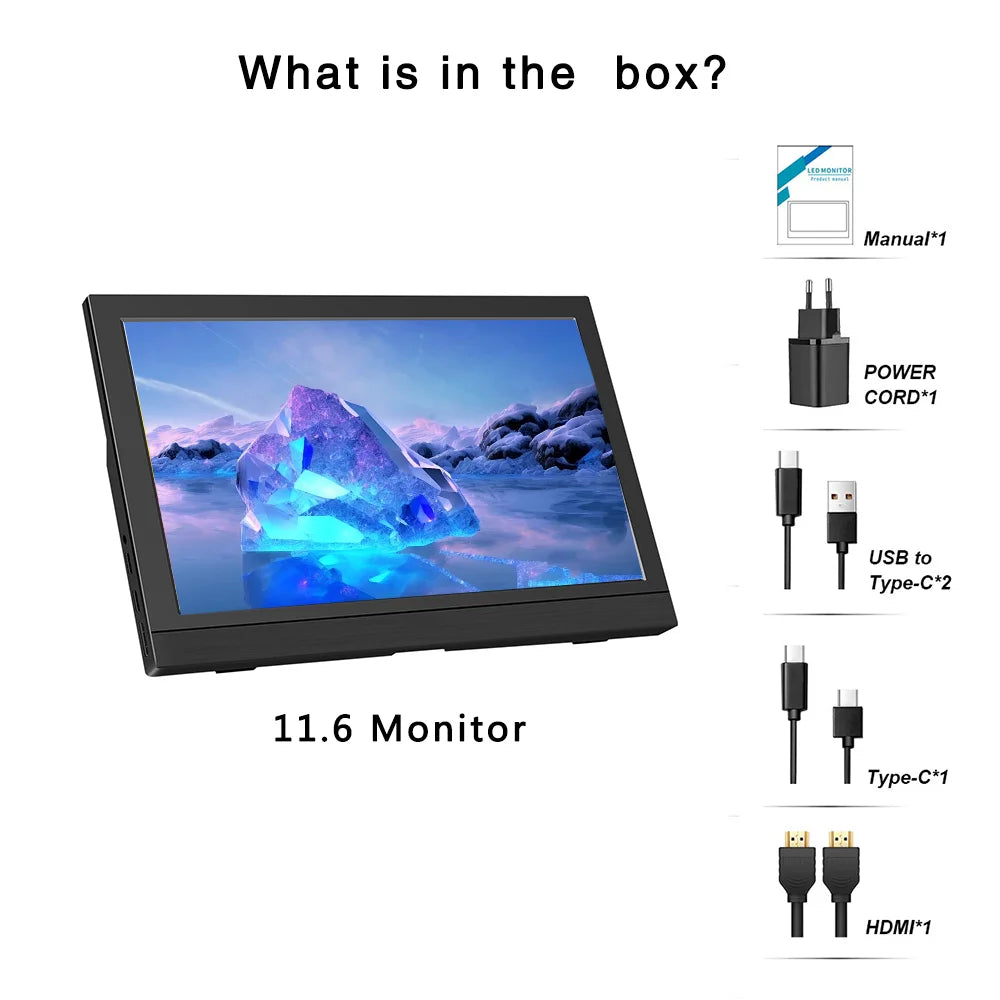 Protable Monitor 11.6/13.3 Inch 1366x768 60Hz Secondary Monitor With Hidden Bracket Compatible HDMI for Laptop Computer Display