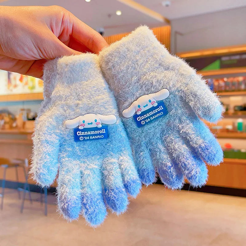 Sanrio Gloves Kawaii My Melody Kuromi Cold-Proof Winter Finger Gloves Plush Screen Touch Warm Children Toddler Christmas Gifts
