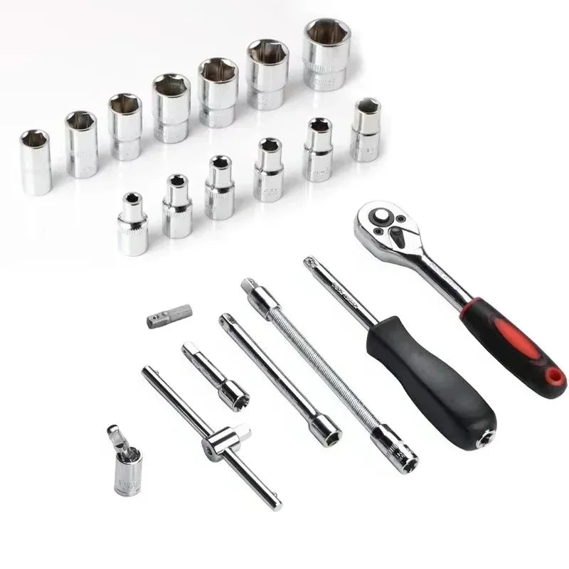 46pcs/Set Socket Wrench Diy Repair Tool Kit Ratchet Screwdriver for Car Repair Hardware Toolbox for Auto Repairing and Household