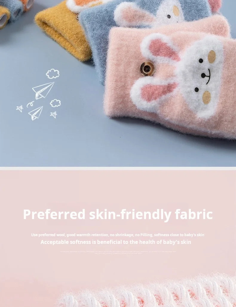 4-11 year old cartoon bunny five finger children's gloves winter thick half finger flip knitted gloves winter new warm gloves
