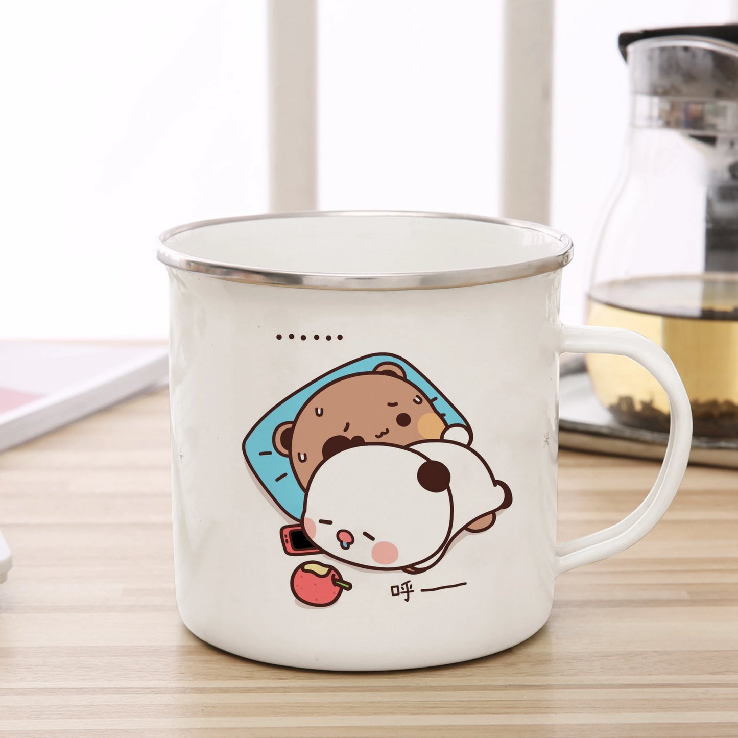 Cartoon Milk Mocha Bear Boob and Doodle Enamel Cup Coffee Tea Cup Cute Animal Breakfast Dessert 11oz Milk Water Cup Couple Gift
