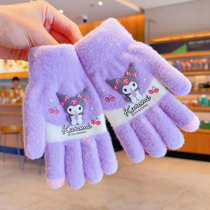 Sanrio Gloves Kawaii My Melody Kuromi Cold-Proof Winter Finger Gloves Plush Screen Touch Warm Children Toddler Christmas Gifts