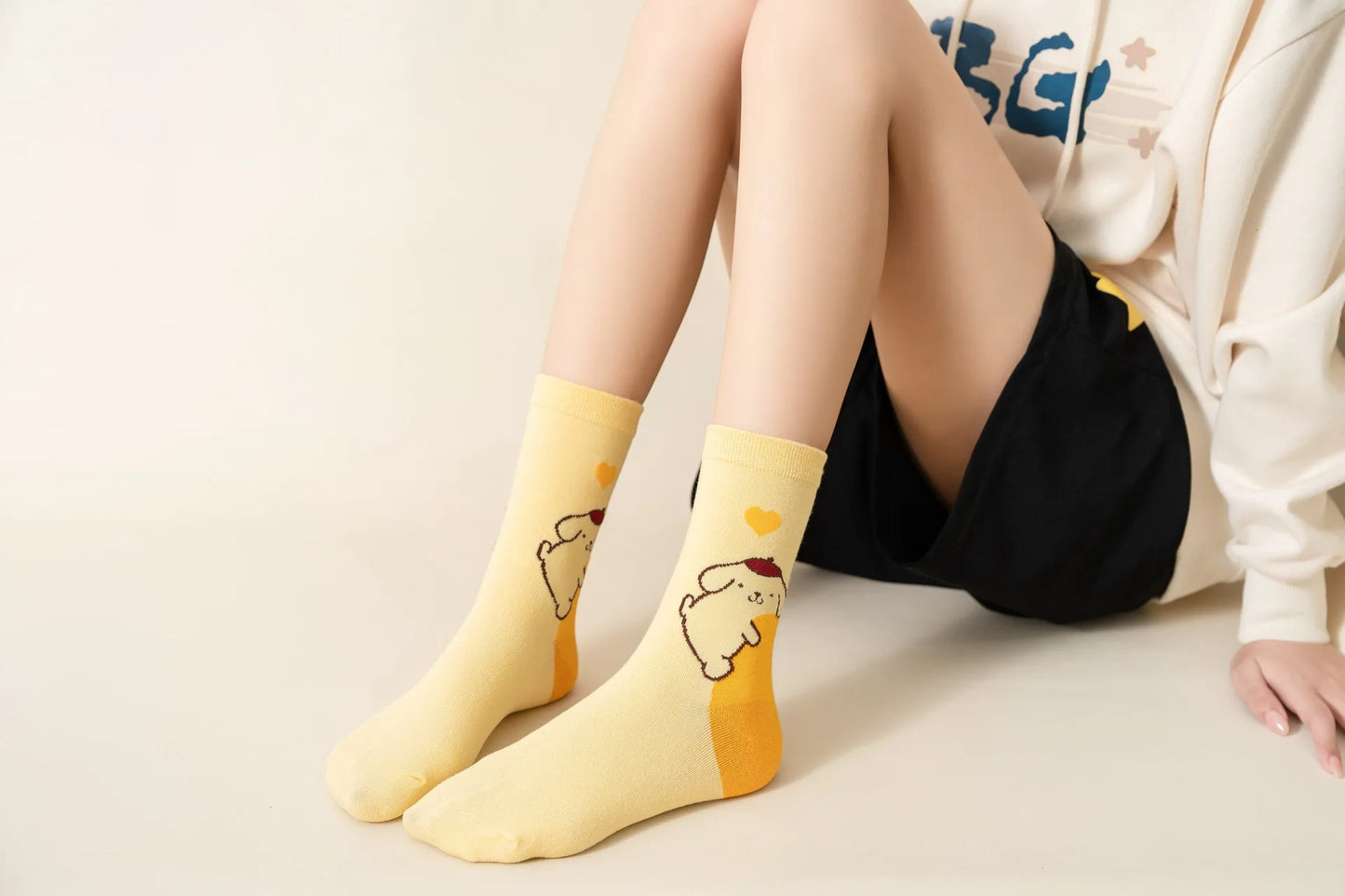 Sanrio Mymelody Cinnamoroll Pom Pom Purin Mid Length Socks Ins Breathable Minimal Design Leisure Sports Socks Girls Gifts Lovely