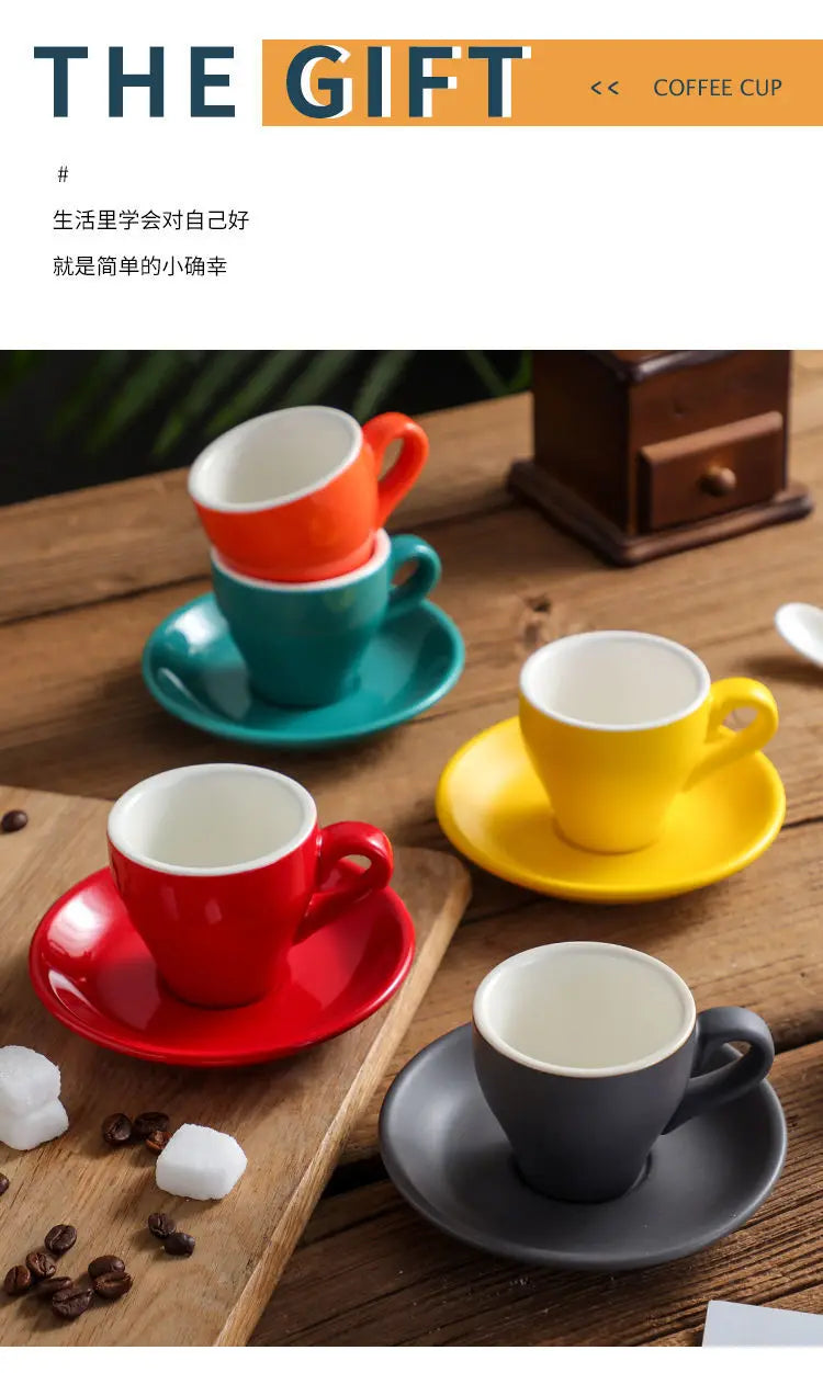 Thickened Ceramic Coffee Cup Set 80ML Italian Espresso Cup Plate Small Cup Colorful with Plate Spoon Drinkware
