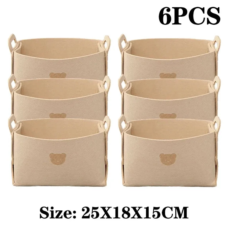 1-10PCS Bear Felt Snacks & Toys Storage Basket Large Capacity Collapsible Clothes Storage Box Desktop Sundry Organiser