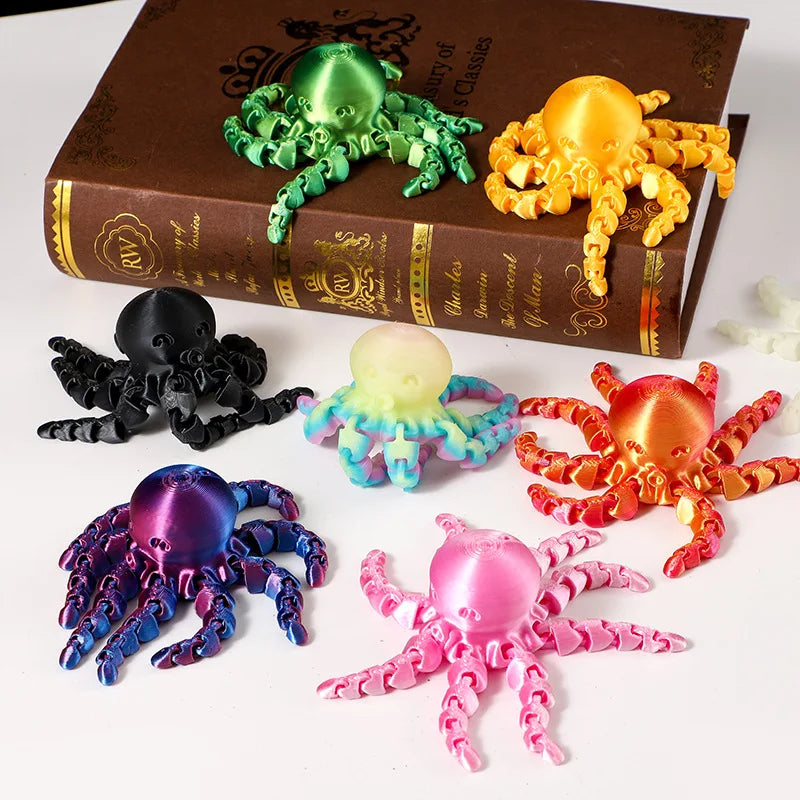 12cm 3D Printed Octopus Figurine with Flexible Joints for Home Office Desk Decoration Ocean Animal Table Ornament Ideal Gift Toy
