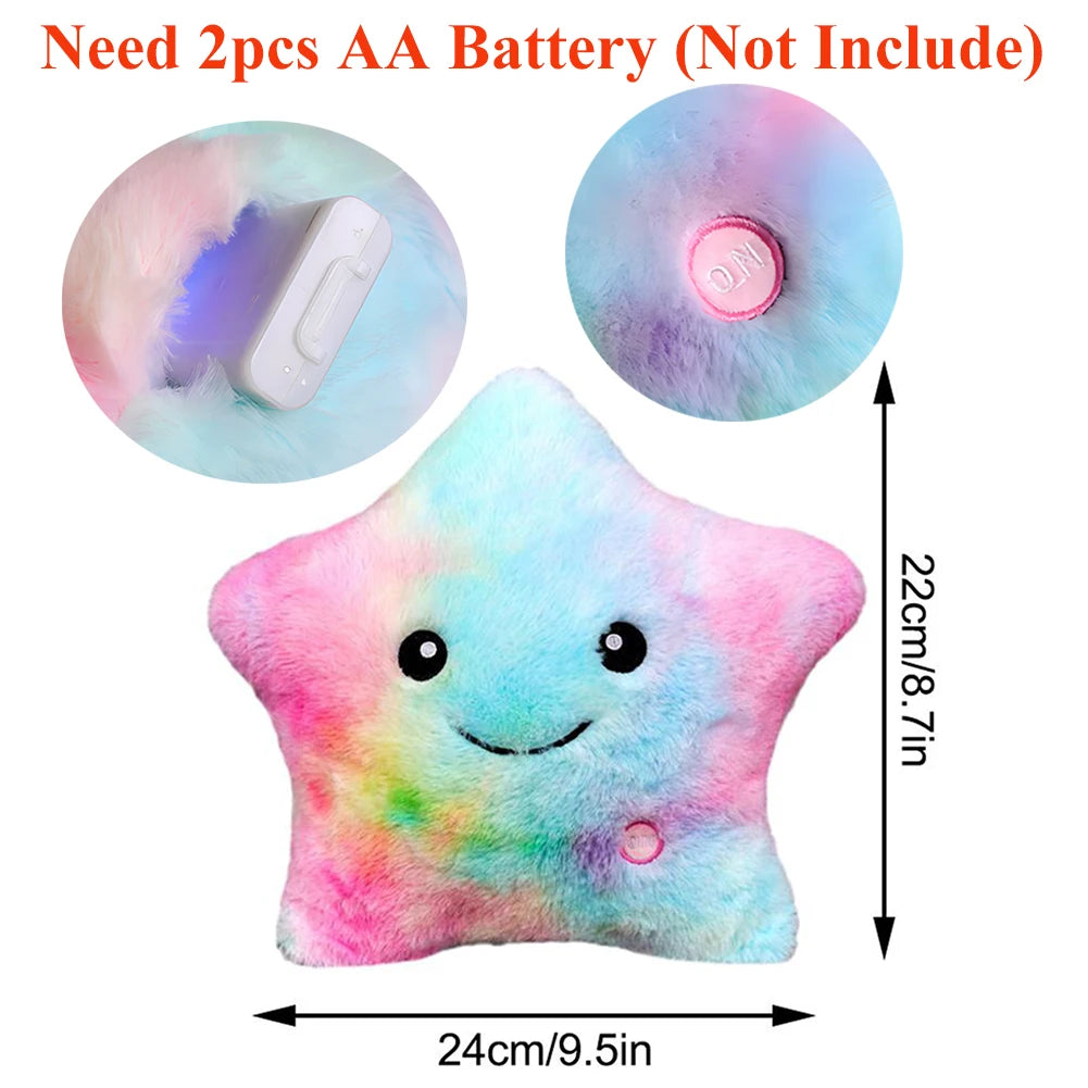 Luminous Star Pillow Stuffed Plush Glowing Colorful Stars Cushion Led Light Toys Gift Creative Toy For Kids (Exclude Battery)