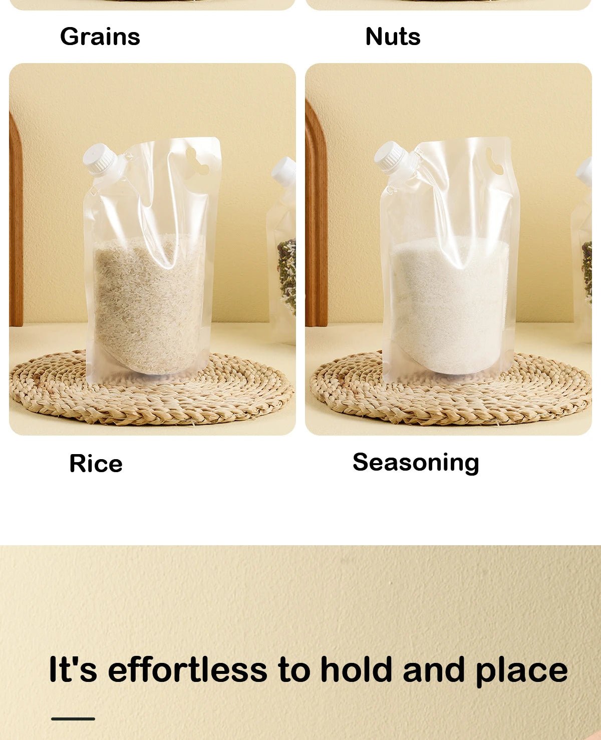 5pcs Grains Sealed Bag Kitchen Insect Proof Moisture Proof Fresh Keeping Storage Bag Recyclable  Transparent Grain Storage Bags