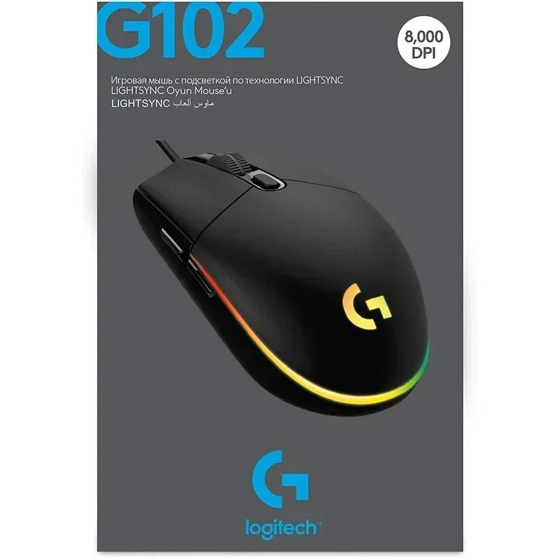 Logitech G102 Mouse USB Wired Gaming Mouse 8000 DPI Rainbow Optical Effect Screen for PC/Mac Computer and Laptop