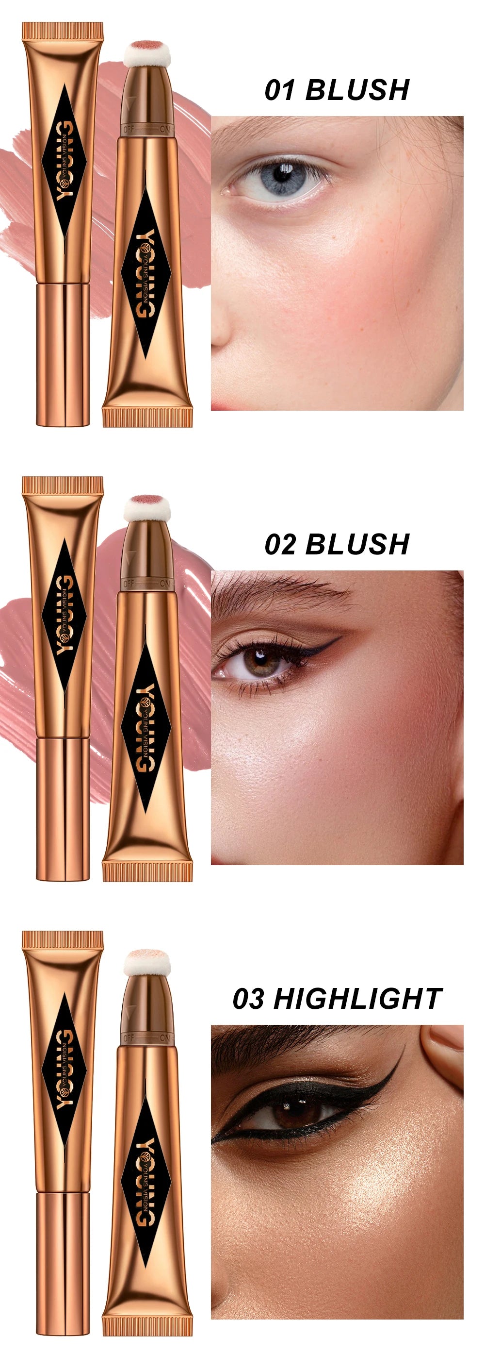 YOUNG VISION air cushion, powder blusher, high gloss stick, makeup liquid, rouge, 6 colors optional