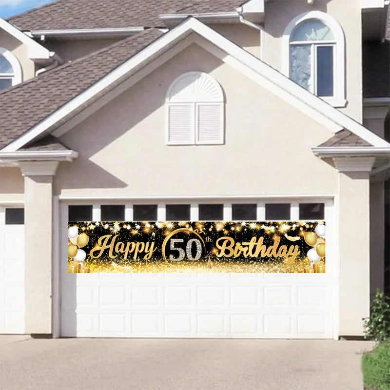 Happy 40 50 60 Birthday Banners 40th 50th 60th Birthday Party Decor Adults Black Gold Birthday Banner Party Supplies