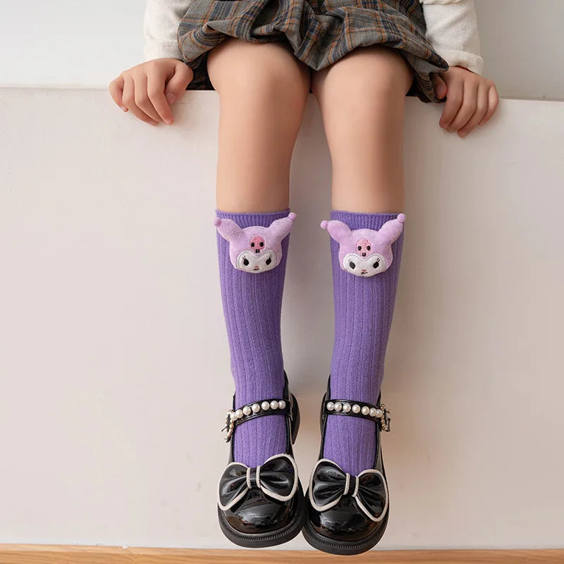 Kuromi Melody Cinnamoroll Kitty Cat Sanrio Socks for Children's Girls Cartoon Kawaii Korean Style Mid-Tube Trendy Student Socks