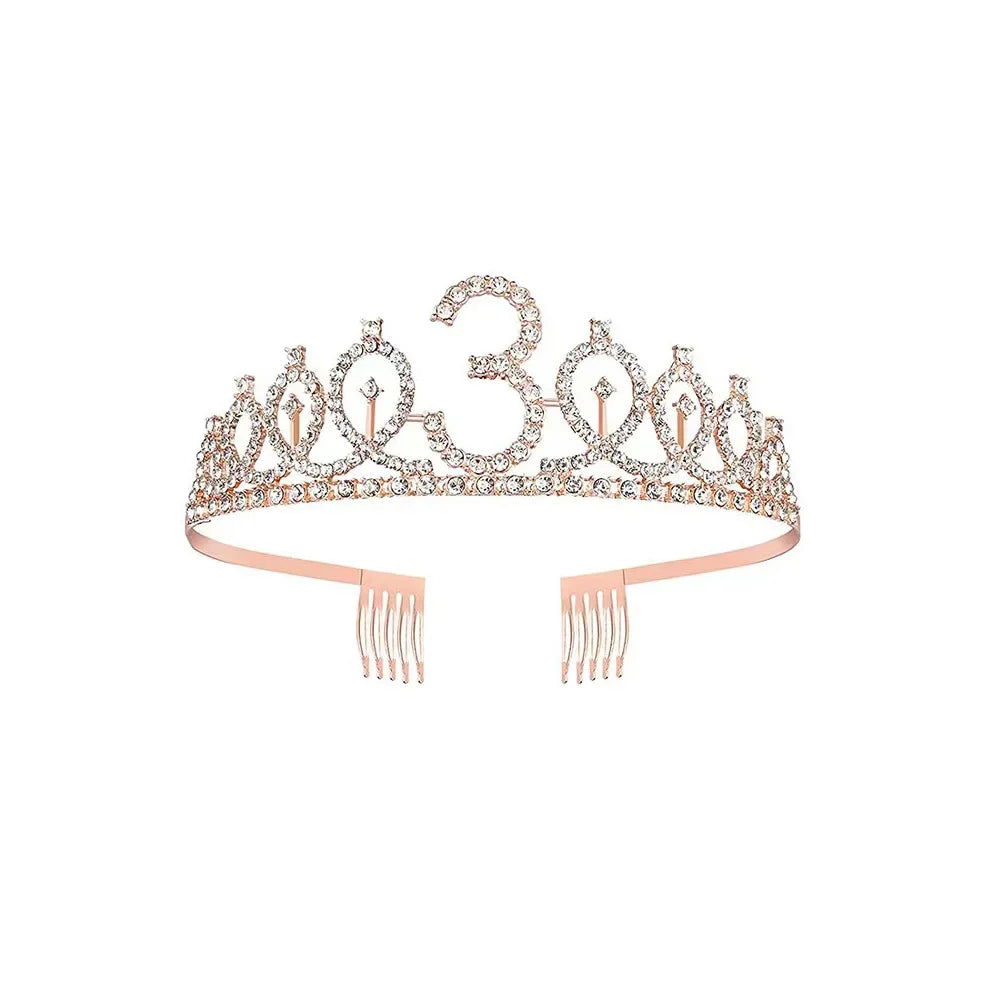 3 4 5 6 7 8 9 Rhinestone Crystal Crown Tiara Birthday Anniversary Decoration Happy Birthday Satin Sash Party Supplies