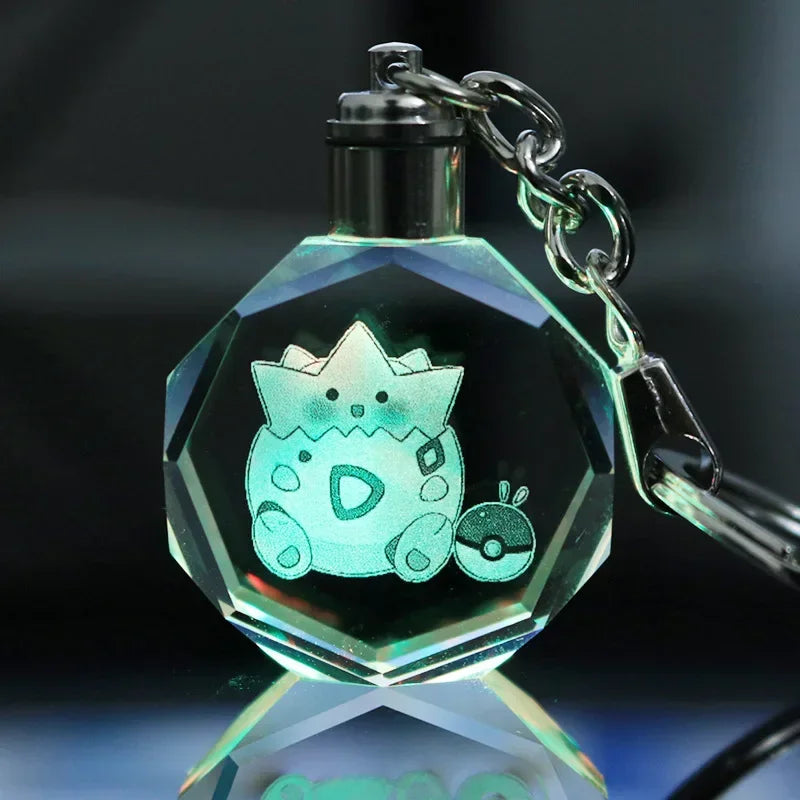 Pokemon Pikachu 3D Luminous Keychain Charizard Mewtwo Figures Toy Crystal Doll Night Light Metal Pendant Kid Birthday Gift