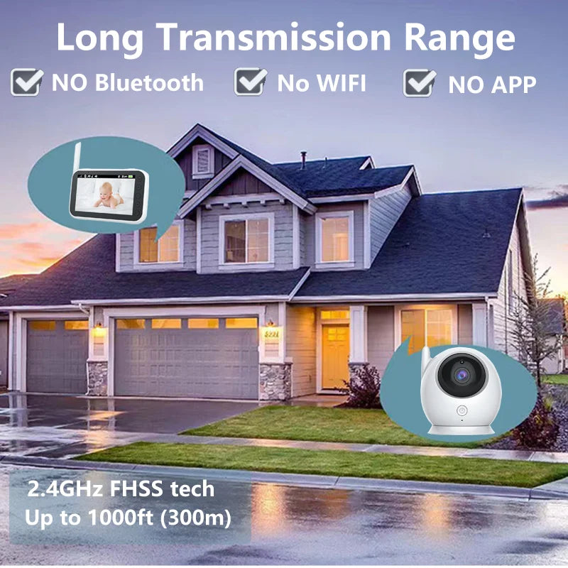 4.3 Inch Baby Monitor with 2000mAh Long Battery Life Video Wireless Camera and Audio Intercom Auto Night Vision Kids Babysitter