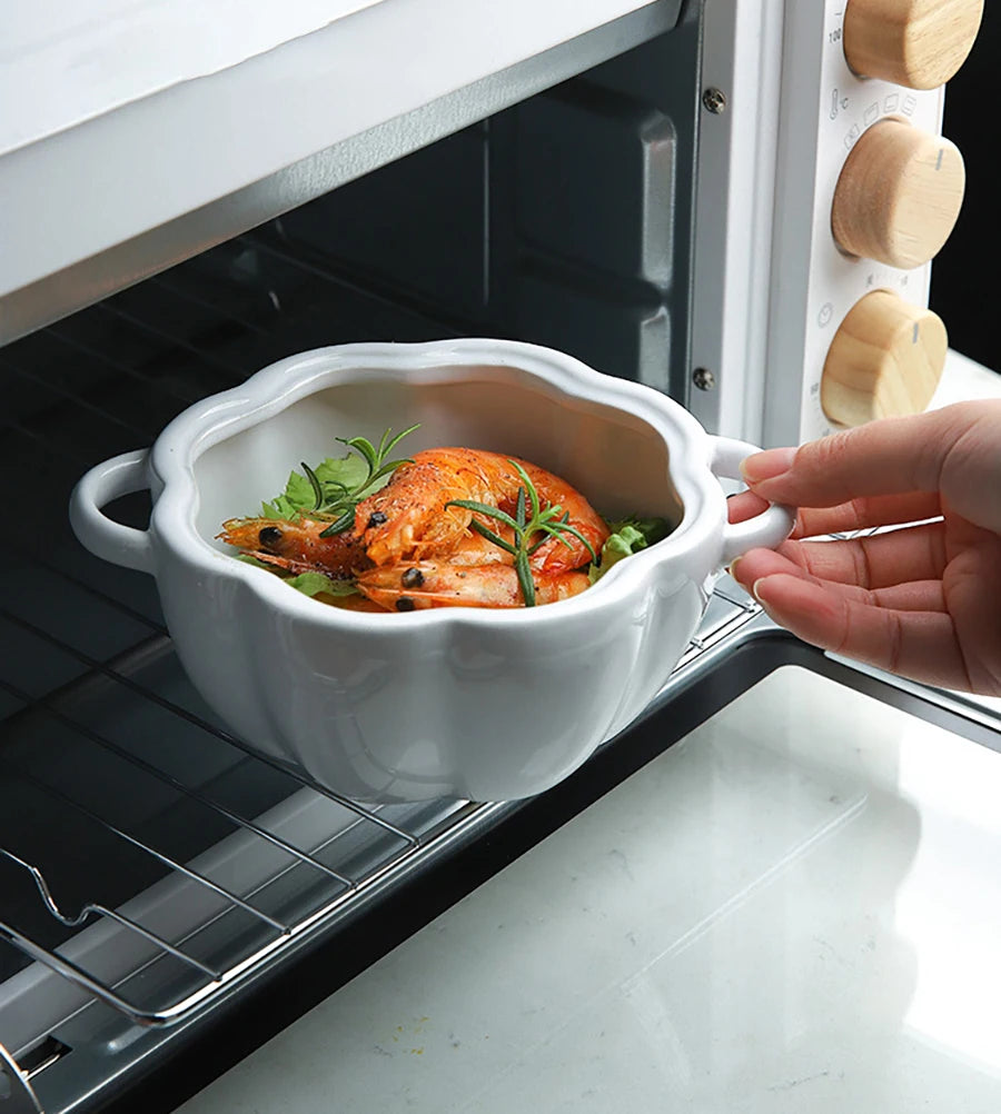 Pumpkin Shape Bowl With Lid Ceramic Soup Salad Cereal Bowl Bakeware Oven Baking Pan Kitchen Halloween Party Festival Decoration