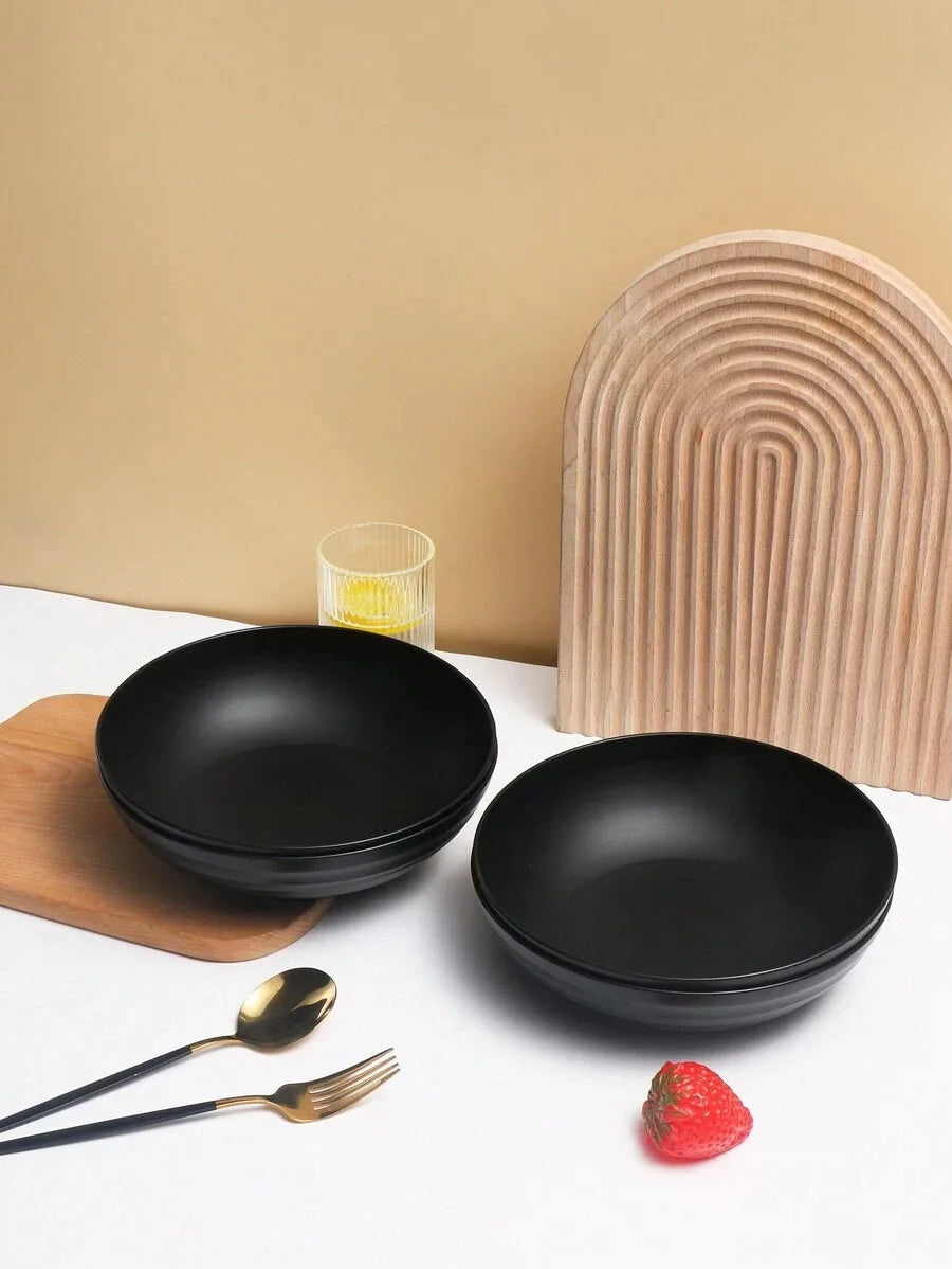 4/8/12pcs Plastic black large bowl, reusable large salad bowl cereal bowl, microwave and dishwasher safe