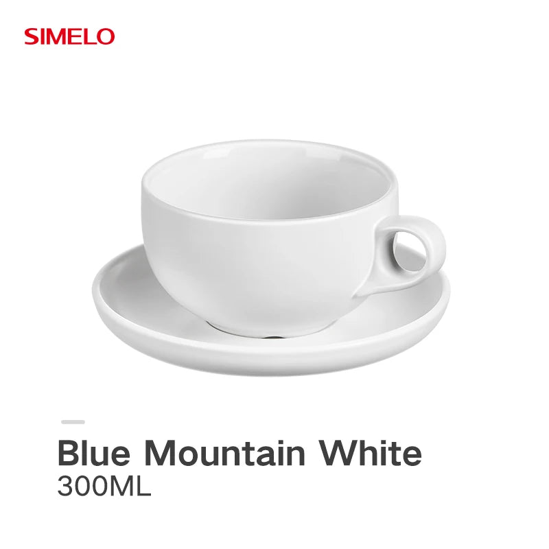 SIMELO 300ml Ceramic Coffee Cup with Saucer Set Professional Barista Latte Mug Featuring Handle for Enhanced Grip