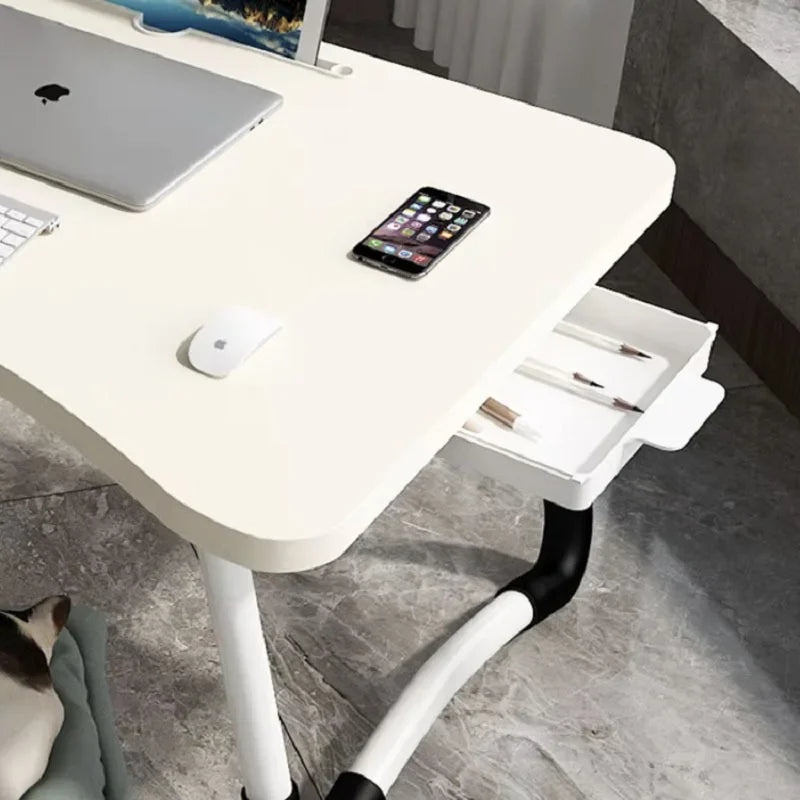 Foldable Laptop Table for Bed & Office Study Portable Black Brushed Modern Simple Design with Drawers Lazy Folding Desk