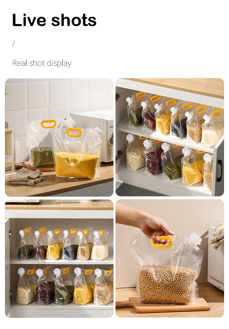 5pcs Grains Sealed Bag Kitchen Insect Proof Moisture Proof Fresh Keeping Storage Bag Recyclable  Transparent Grain Storage Bags