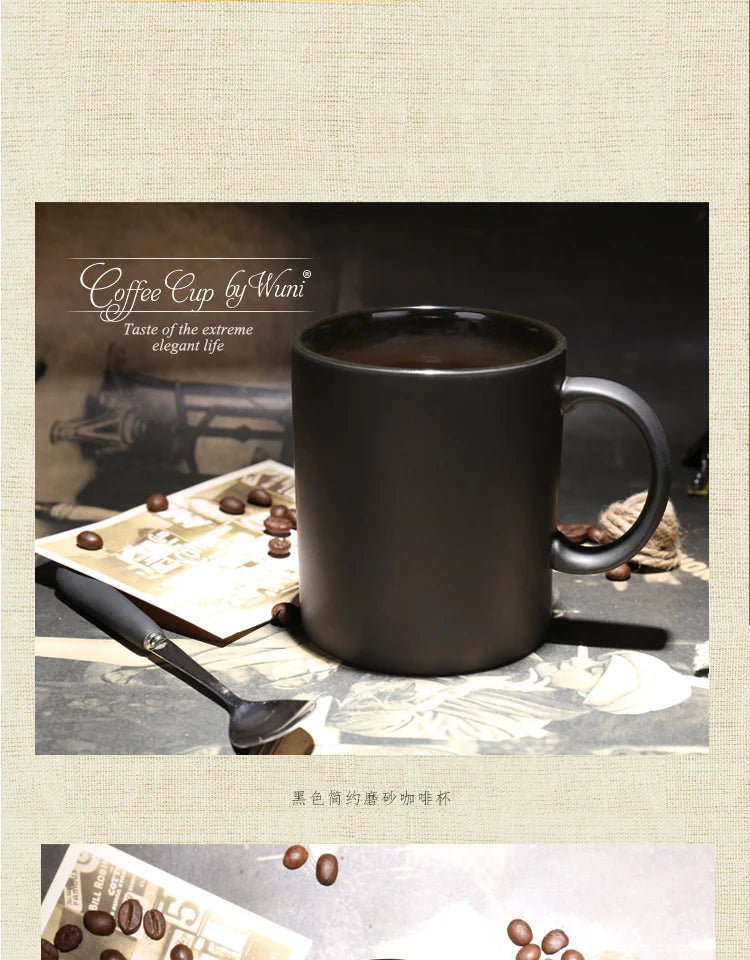400/420/450/520ml European Ceramic Black Matte Large Capacity Mug High End Creative Simple Matte Coffee Cup with Spoon Water Cup