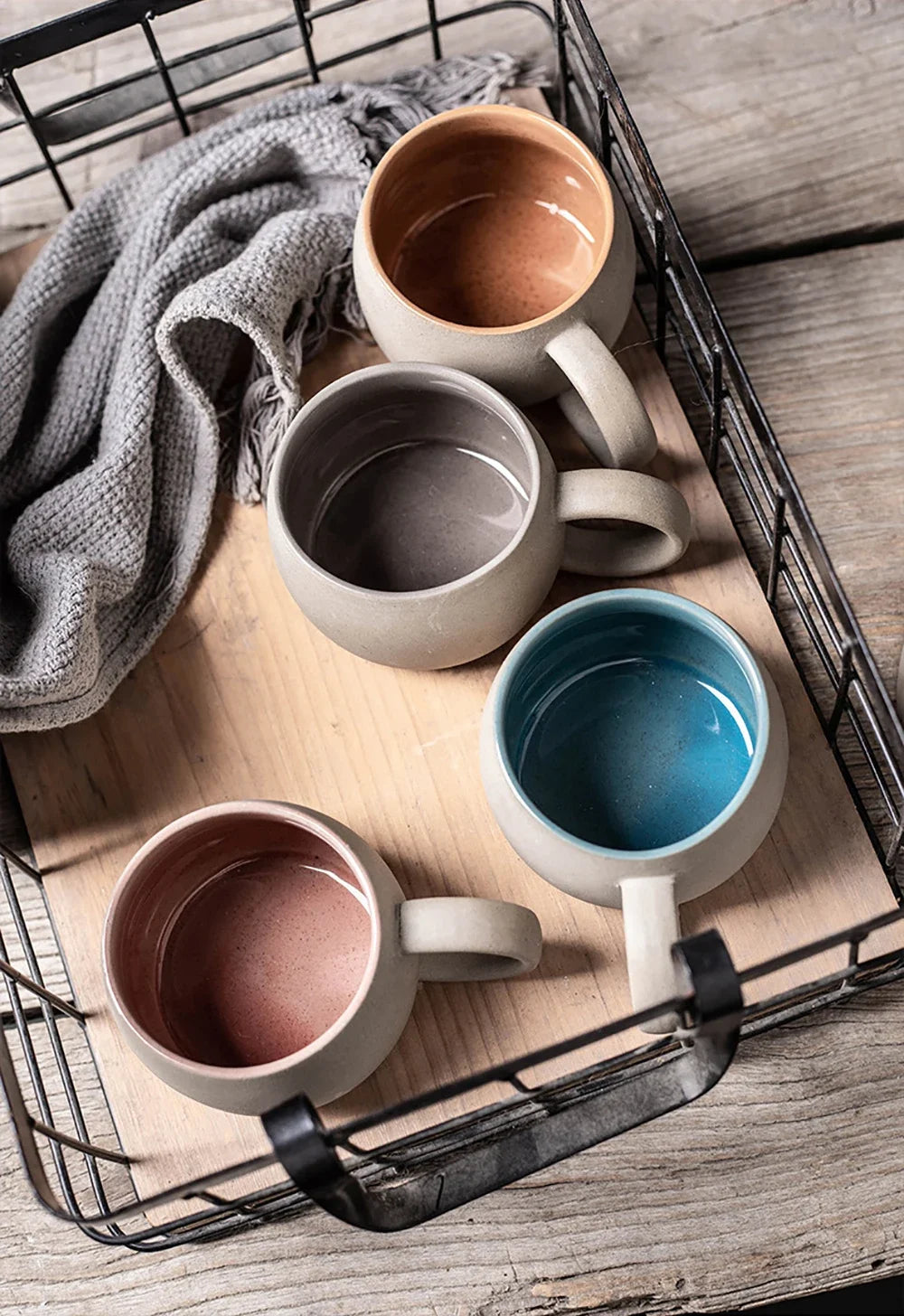Pottery Mug For Latte Cappuccino Milk Juice Cocoa Cups With Dish 300ml