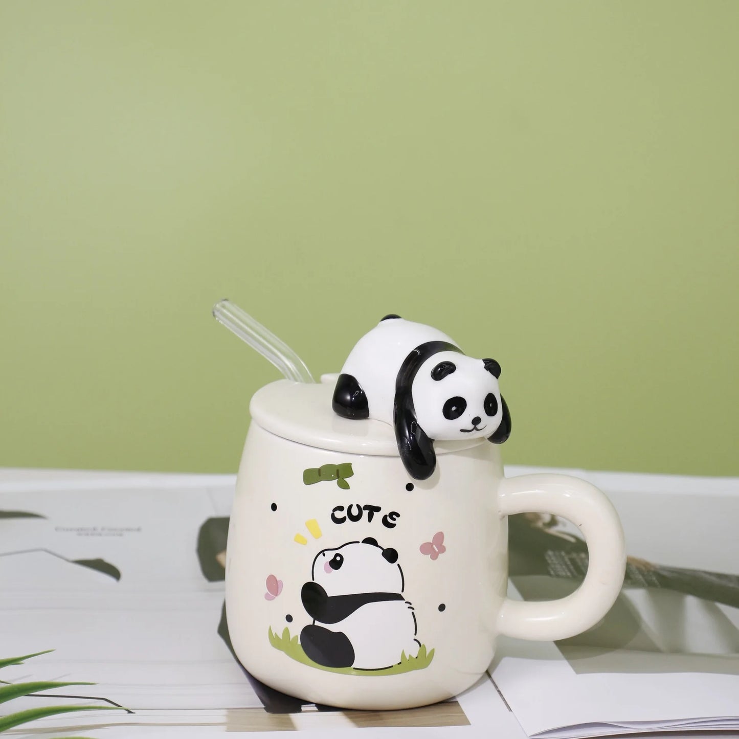 420ml Cute cartoon panda Mug Ceramic Hand-painted Pattern Mug with Lid Spoon Coffee mugs Milk Tea Mugs Breakfast Cup Gift Cup