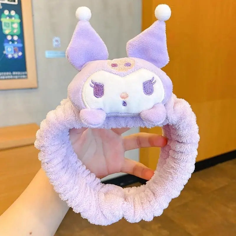 Sanrio Headband Kuromi Plush Scrunchie Cartoon Hello Kitty Sweet And Cute Anti Slip Hair Band Headwear Girl Heart Decorative Gif