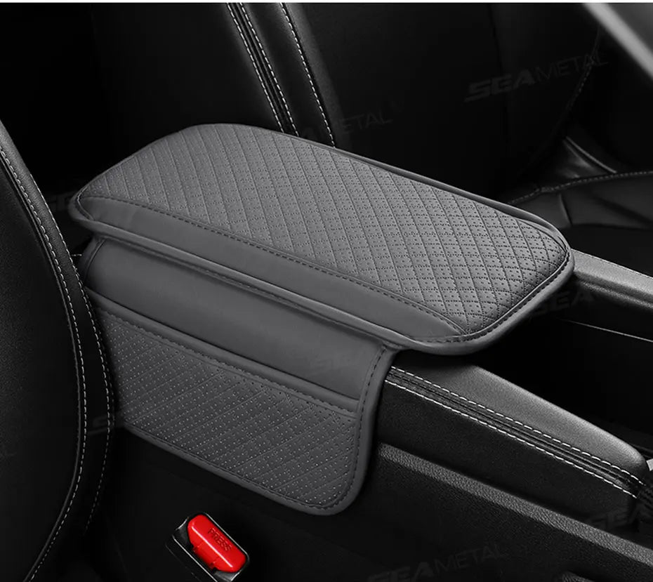 BLALION Leather Car Armrest Box Pad Memory Foam Center Console Arm Rest Protector Cover with Storage Pocket Elbow Rest Cushion