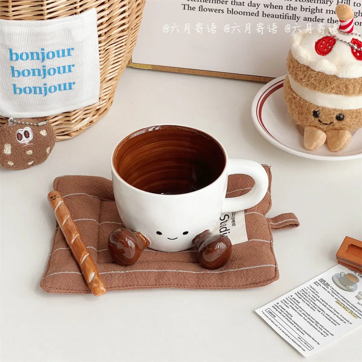 Hand Pinch Feet Ceramic Coffee Cup，Kawaii Household High Appearance Level Water Cup Milk Mug Dormitory Home Gifts Mark Cup