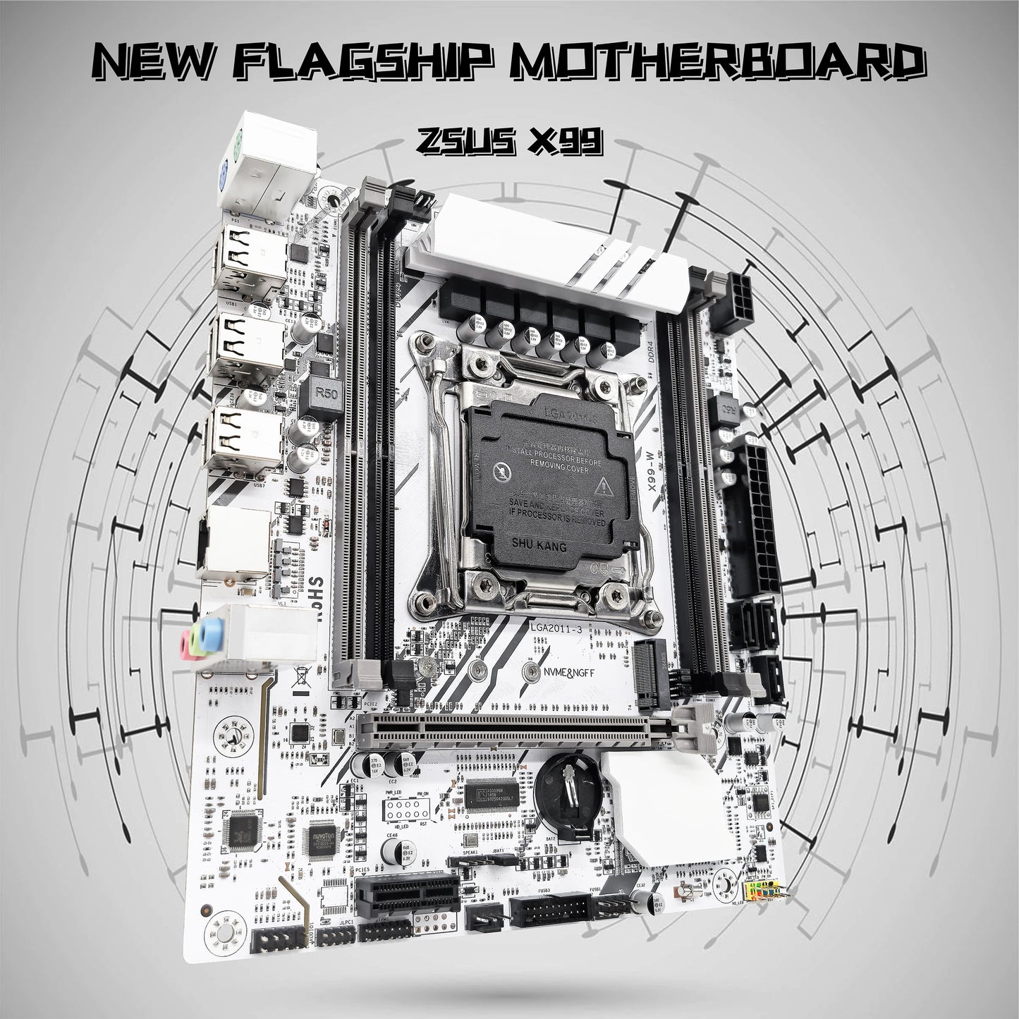 ZSUS X99-W Motherboard Set Kit With LGA2011-3 Xeon E5 2680V4 CPU DDR4 16GB (1*16GB) 2133MHZ RAM Memory NVME M.2 SATA
