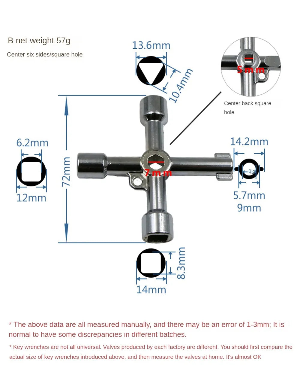 Aleekit 4 Way Universal Cross Triangle Wrench KEY Multifunction Cross Wrench High Quality Multifunction Repair Tools Hand Tools