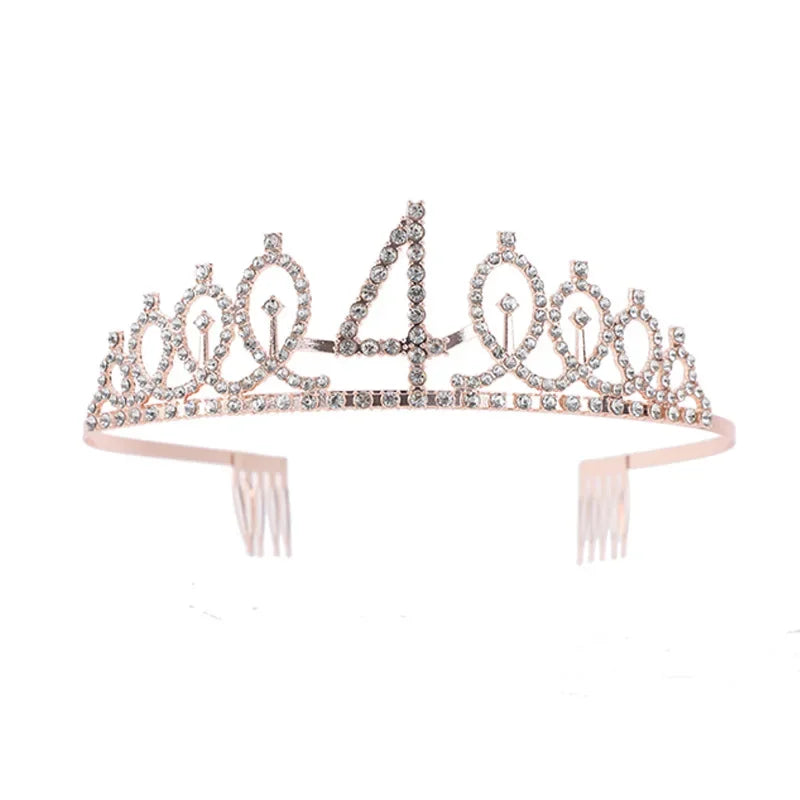 3 4 5 6 7 8 9 Rhinestone Crystal Crown Tiara Birthday Anniversary Decoration Happy Birthday Satin Sash Party Supplies