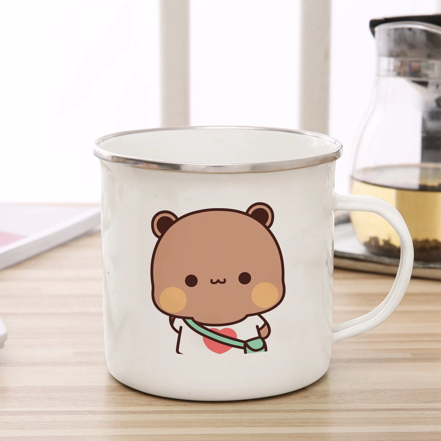 Cartoon Milk Mocha Bear Boob and Doodle Enamel Cup Coffee Tea Cup Cute Animal Breakfast Dessert 11oz Milk Water Cup Couple Gift
