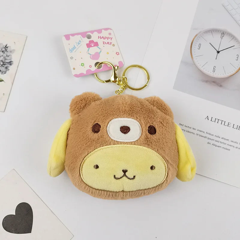 Sanrio Kuromi Plush Keychain Wallet Melody Cinnamoroll Plushies Coin Purse Earphone Organizer Bag Pendant Key Ring Girls Gifts