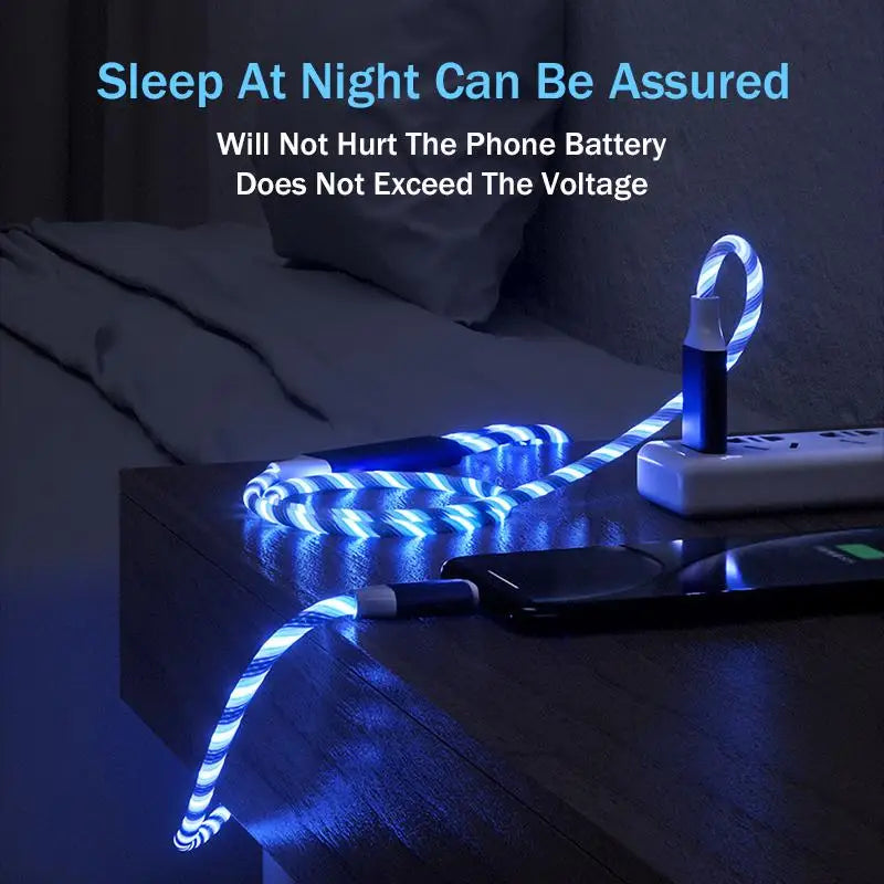 3IN1 Metal Streamer Cable Is Suitable for Apple Android Type C Mobile Phone One Split Three Fast Charging Luminous