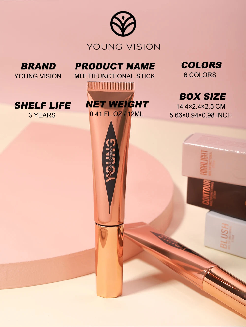 YOUNG VISION air cushion, powder blusher, high gloss stick, makeup liquid, rouge, 6 colors optional