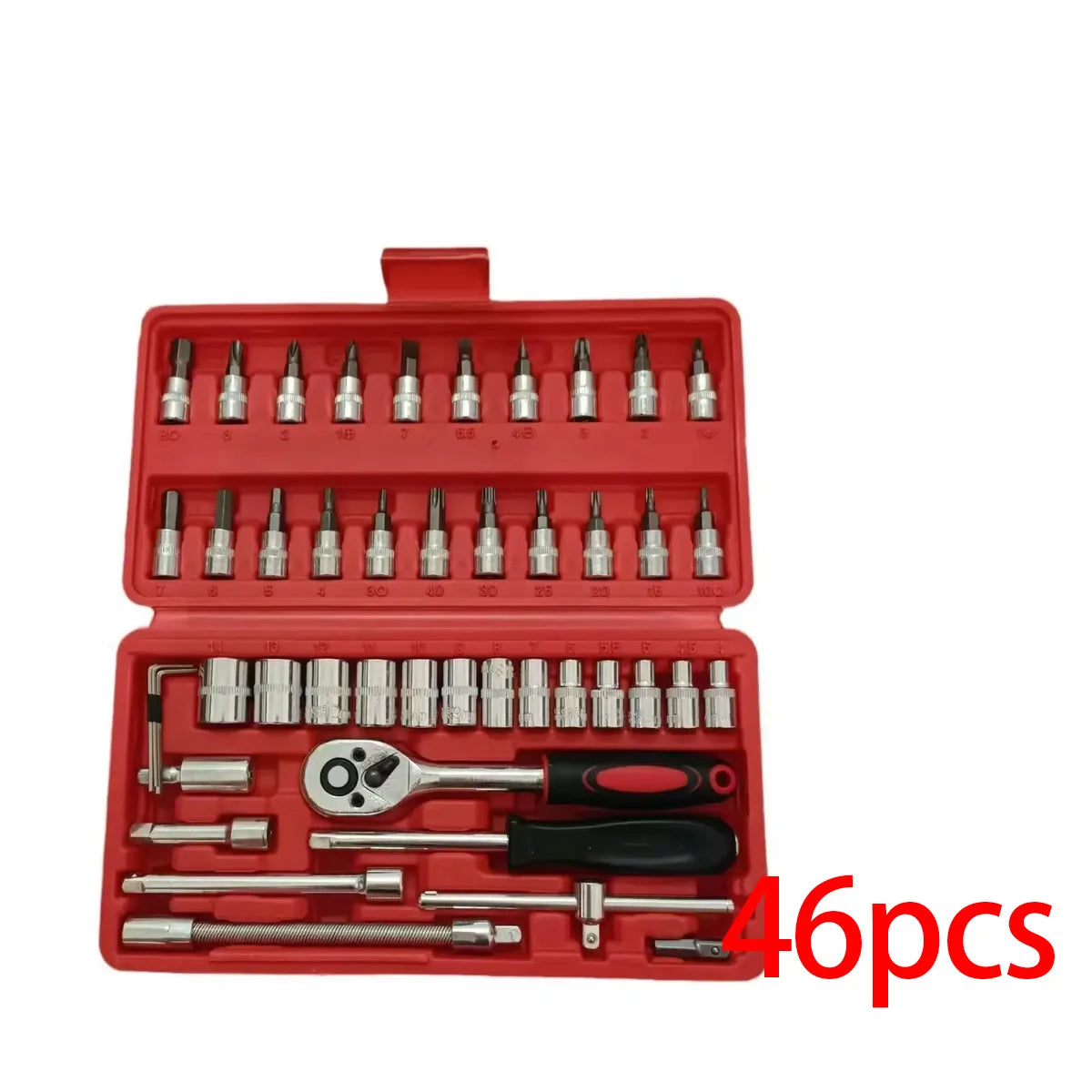 46pcs/Set Socket Wrench Diy Repair Tool Kit Ratchet Screwdriver for Car Repair Hardware Toolbox for Auto Repairing and Household