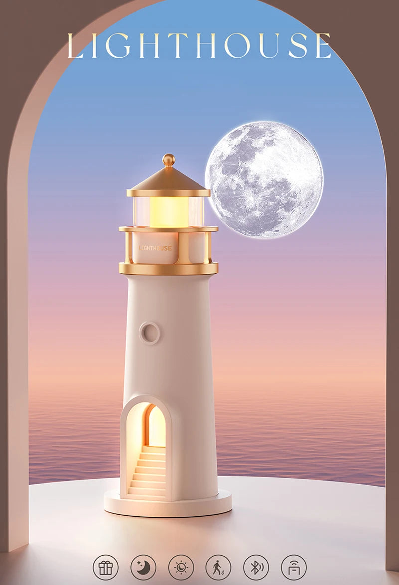 Floating Moon Lamp Projection Lighthouse Lamps Night Light Remote Control Bluetooth Speakers Motion Sensor Light Room Decor Gift