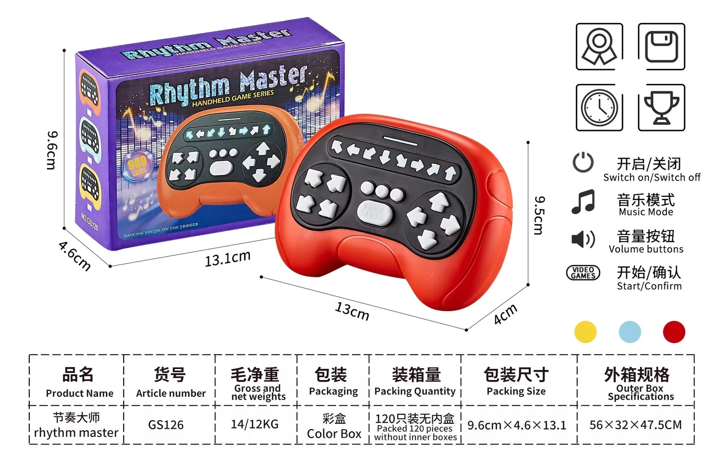 ZLang Dancing Handheld Memory Game Quick Push Game Fidget Toys for Adults Rhythm Handheld Game Machine Light Up Stress Relief