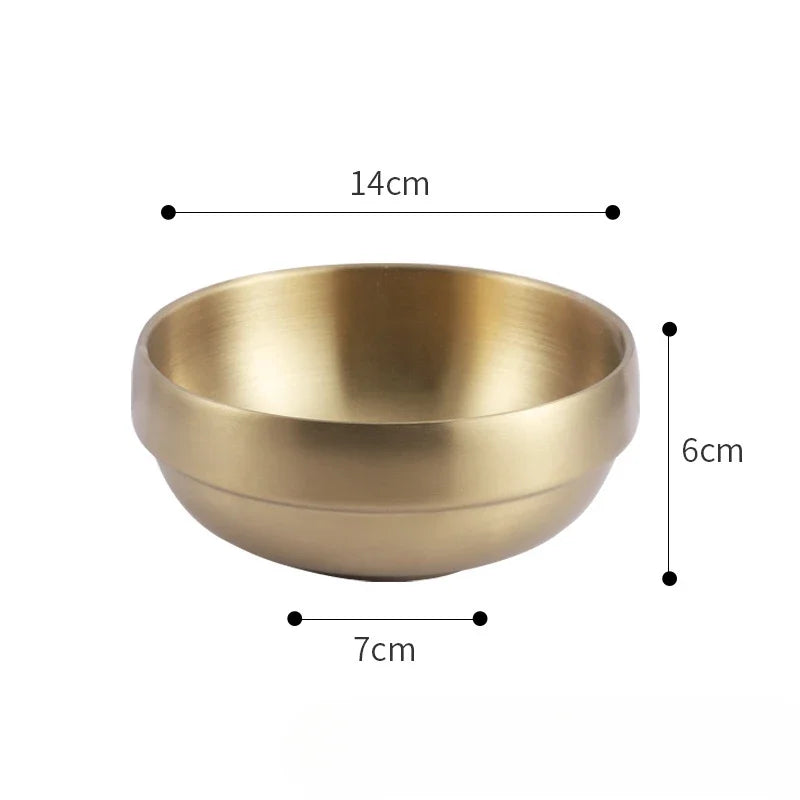 Korean Style Gold Double-layer 304 Stainless Steel Rice Bowl Serving Kimchi and Soup
