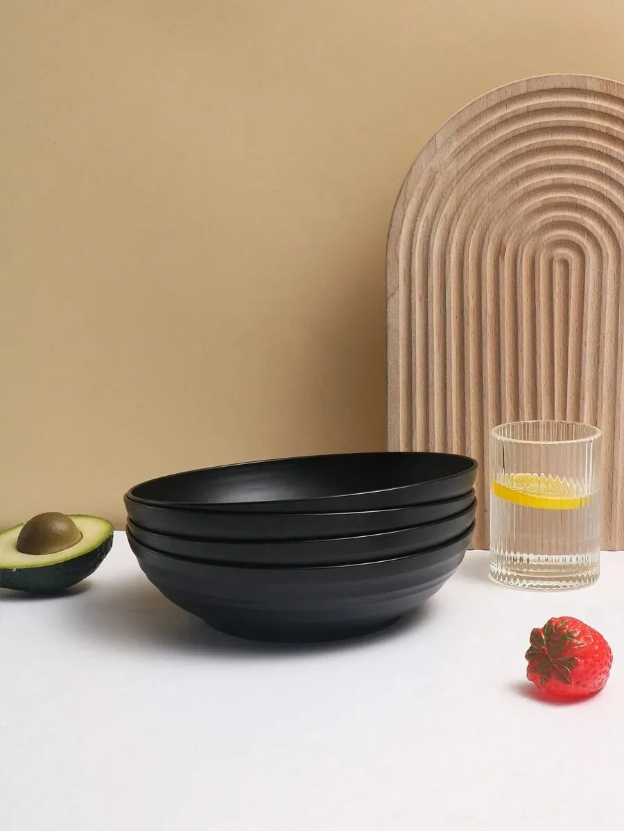 4/8/12pcs Plastic black large bowl, reusable large salad bowl cereal bowl, microwave and dishwasher safe