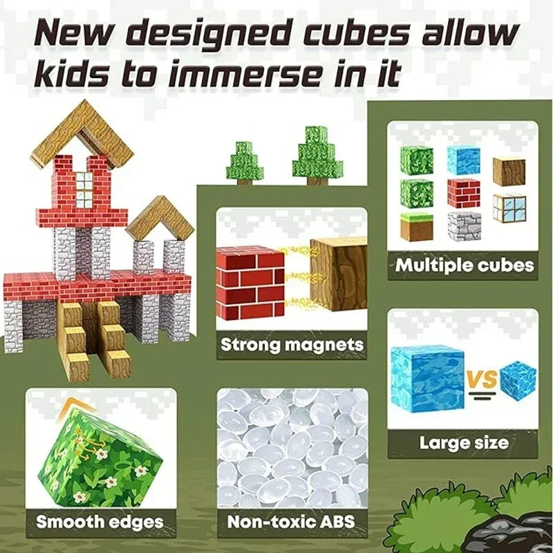 Magnetic Building Blocks Mine World Magnet Cube for Stacking Construction Set Educate Sensory Toys Kids Boys Girls Ages 3+ DIY